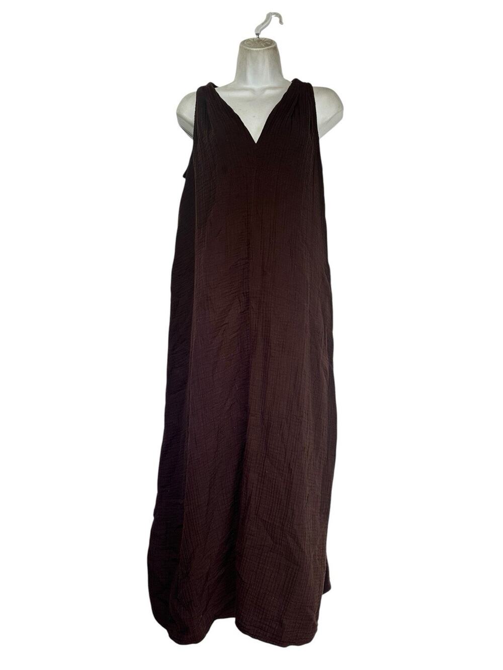J.Jill Women’s Size XS Petite Brown Gauze V Neck Sleeveless Maxi Dress